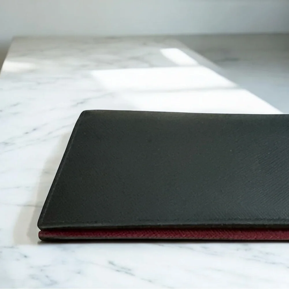PRADA Saffiano Leather Long Wallet Black Burgundy Multi-Color‎ Interior